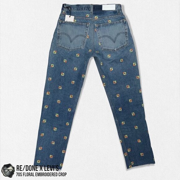 RE/DONE X LEVI’S 70s FLORAL EMBROIDERED RECONSTRUCTED VINTAGE JEANS CROPPED 26 - Picture 9 of 15